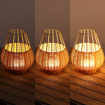 Elian 10" Modern Rustic Decorative Indoor/Outdoor Faux Wicker Rechargeable/Cordless Dimmable Integrated LED Table Lamp, Set of 2